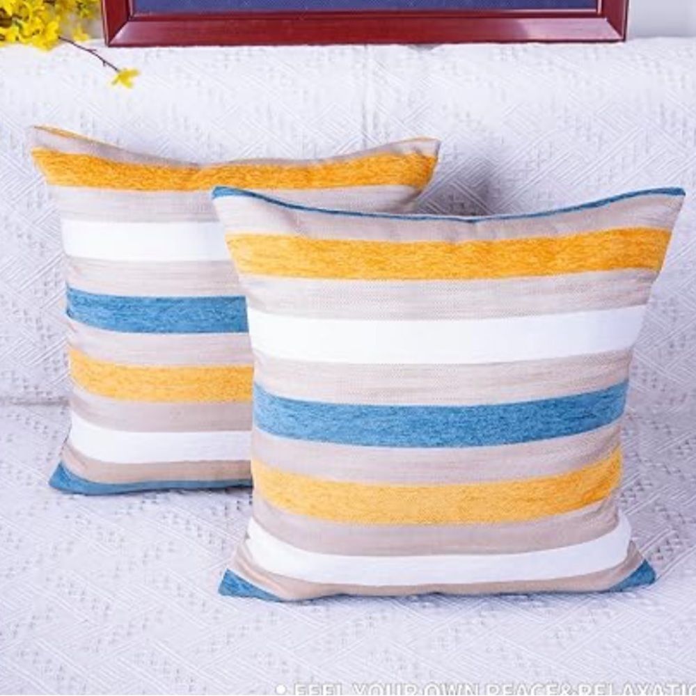 Trade Pack Of 2 Decorative Stripe Throw Pillow Covers 18X18,Square Pillow